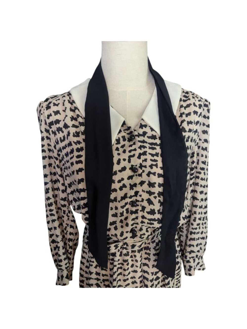 VTG Carriage Court Dress With Black Abstract Print White Collar & Belt Long - Picture 2 of 5